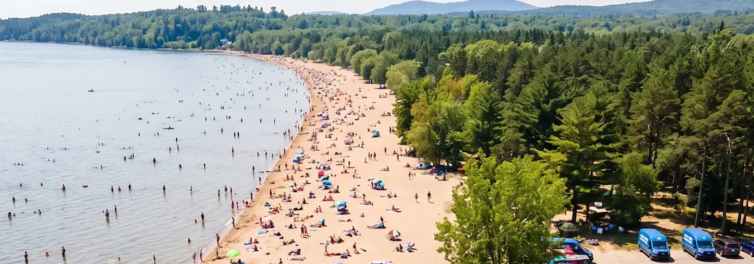 Illustrative aerial view of Oka beach representing MobilCube's service area for Laval and the North Shore.