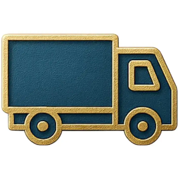 Stylized icon of a moving truck seen from the side.