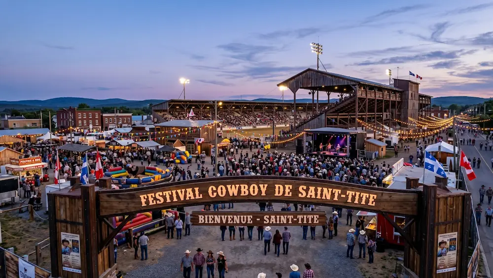 Vue illustrative du festival de Saint-Tite symbolisant le service de soutien logistique de MobilCube pour les événements au Québec.